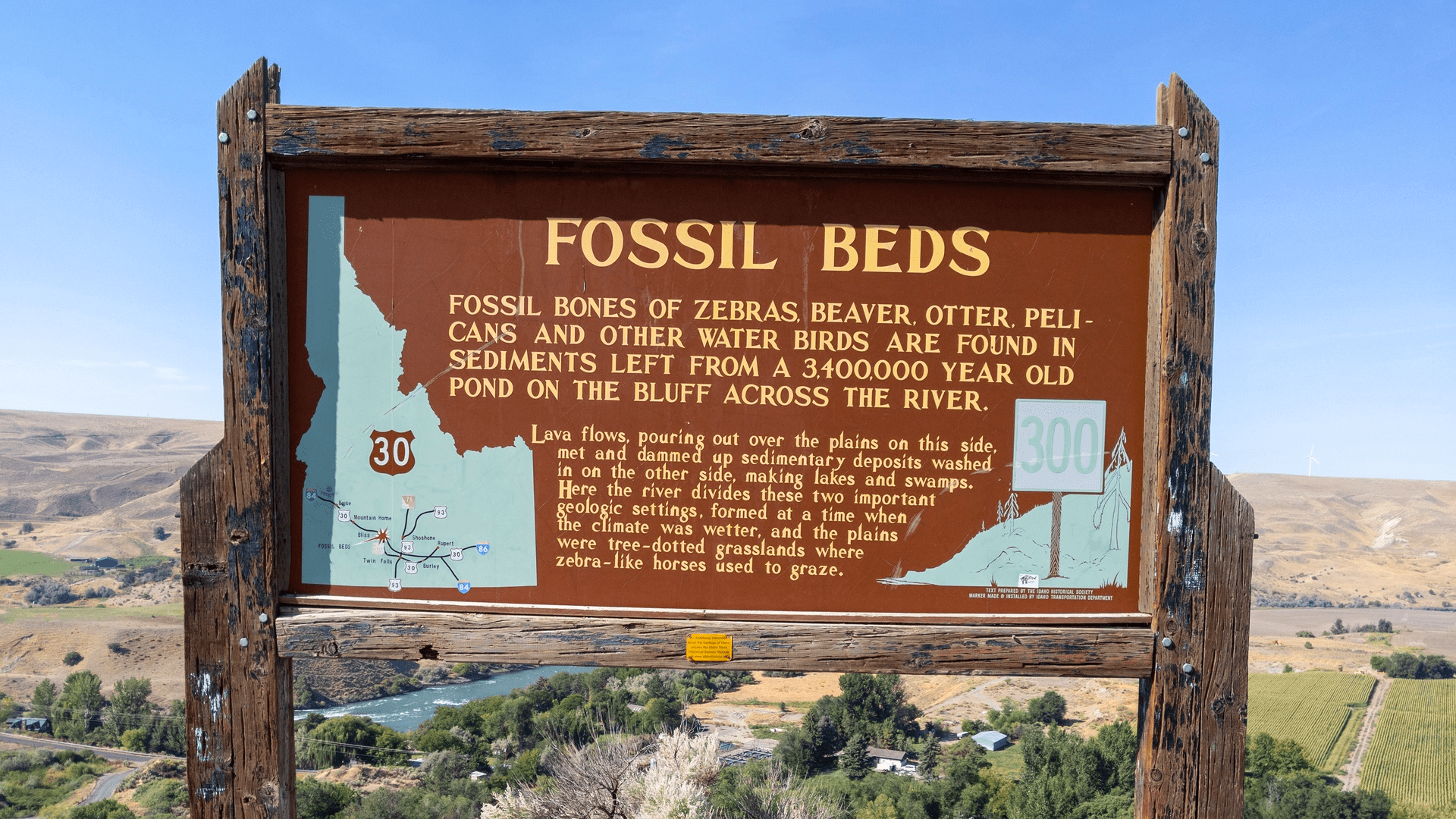 Hagerman Fossil Beds National Monument. Fossil bones of zebras, beaver, otter, pelicans and other water birds.