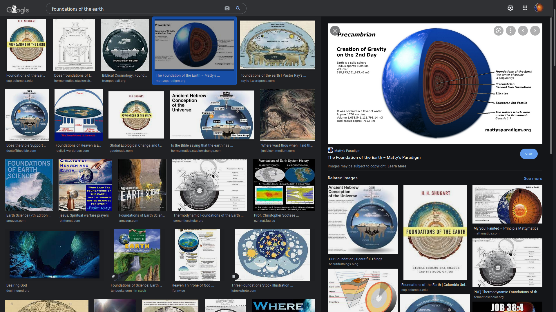 Google image search results for "foundations of the earth" showing an image by Matty as the fourth result