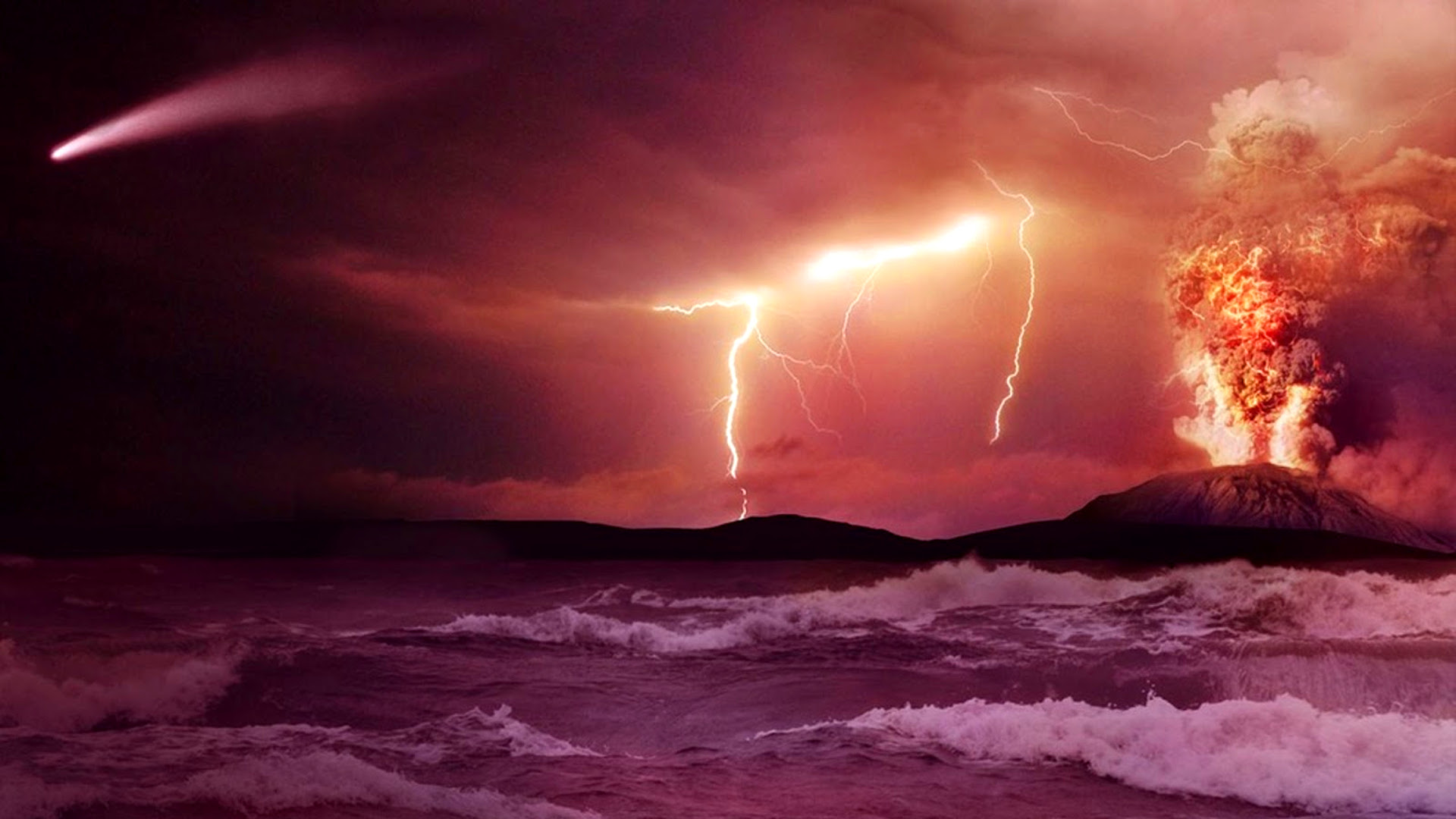 lightening storm over a primeval ocean